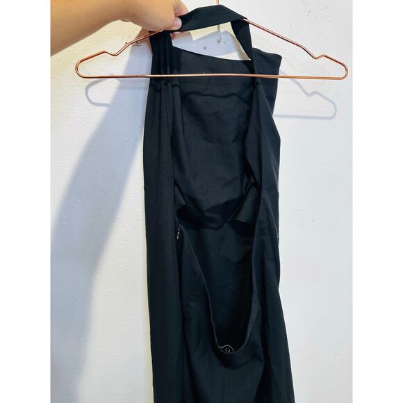ROHE Black Open Back High Neckline Tie Strap Detail Floor Length Back Slit Dress - Picture 8 of 16